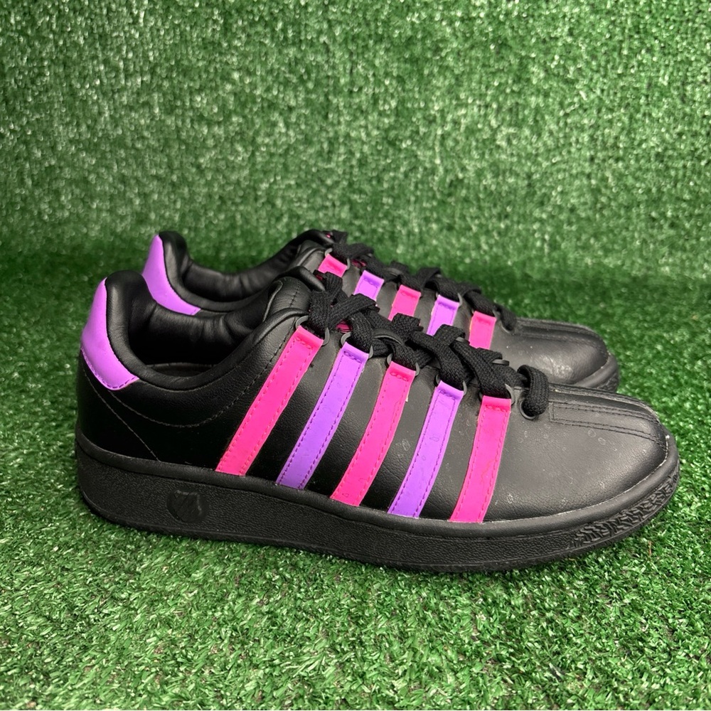 K-SWISS Classic 2000 Pink Purple Black Leather Sneaker Shoes Women's Size 6.5‎